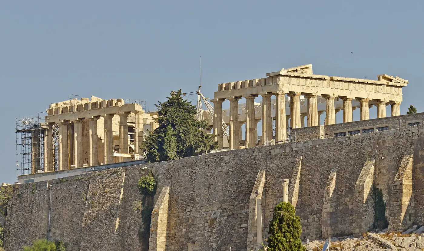 The Parthenon temple on the Acropolis of Athens at golden hour
